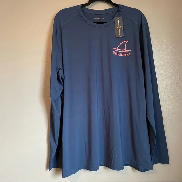 NWT Margaritaville Sz XXL Mens Insignia Blue Long Sleeve Logo Sword Fish Top $30 - Picture 1 of 12